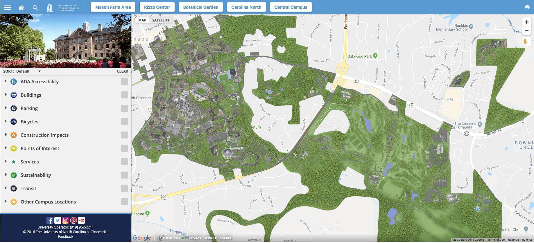 UNC Chapel Hill Interactive 3D map