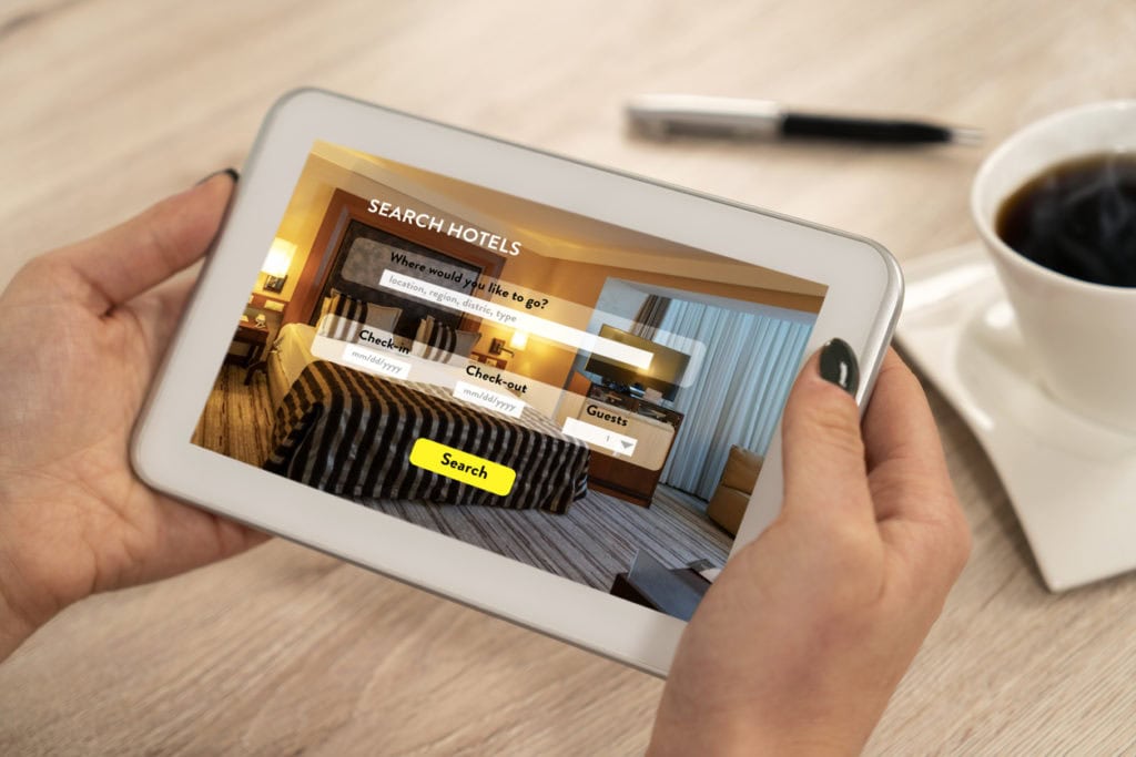searching virtual site visits for a hotel on tablet