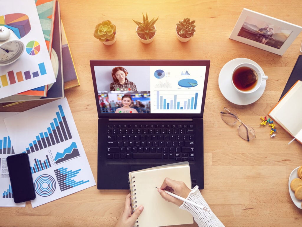virtual business meeting on laptop
